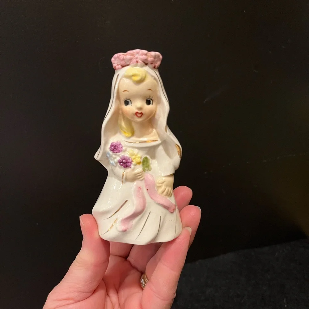 Vintage Tilso Bride Figurine with Pink and White Accents Candle Holder